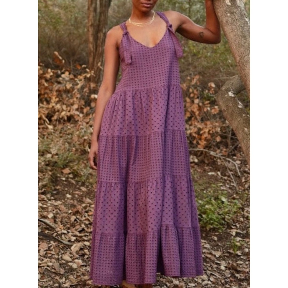 Self Contrast Anthropologie Cabana Maxi Dress Eyelet Plum
